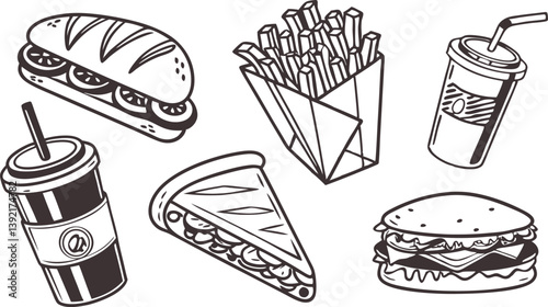 Fast Food Menu Burgers, Sandwiches, Fries, and Drinks