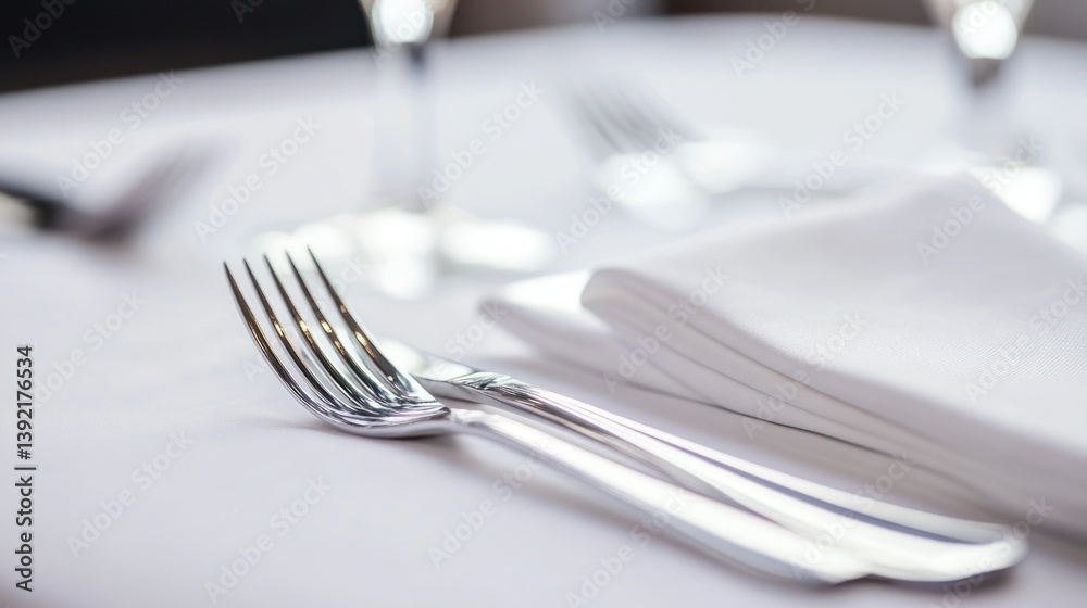 Table setting with silverware and napkins. Restaurant dining Table setting with silverware and napkins. Restaurant dining