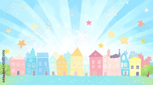Pastel Town Under Sunny Sky