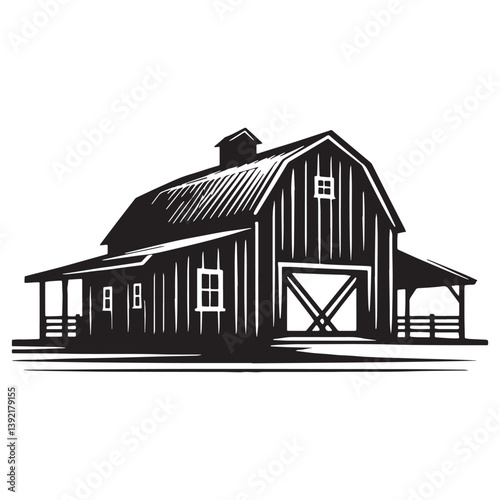Homestead Barn silhouette, a core of family farms – Barn illustration – Minimalist barn vector – Farm building silhouette

