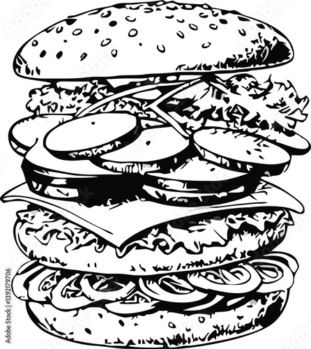 Delicious Juicy Burger Sesame Bun, Cheese, Pickles, Onions