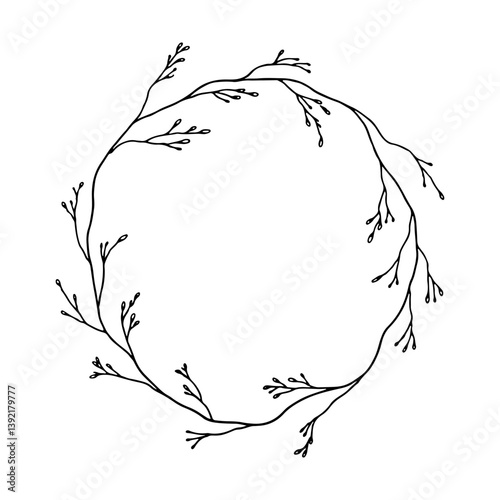 Minimal Botanical Wreath with Loose Leaves. A minimal botanical wreath with loosely arranged slender leaves in a circular layout, offering an airy and natural design perfect for branding or decor.