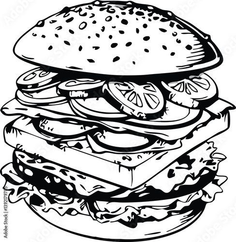 Delicious Mega Burger Sesame Bun, Tomatoes, Lettuce, and Cheese