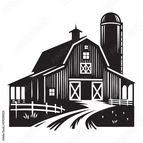Classic Barn silhouette, a symbol of traditional countryside life – Barn illustration – Minimalist barn vector – Farm building silhouette


