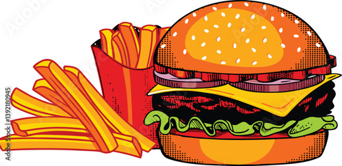 Juicy Cheeseburger Combo Fries, Patty, Bun, Delicious Meal