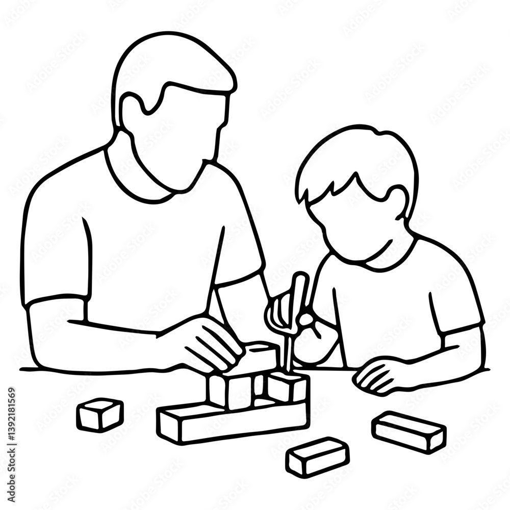 Father & Child Building Outline - Father's Day Project Art Father & Child Building Outline - Father's Day Project Art