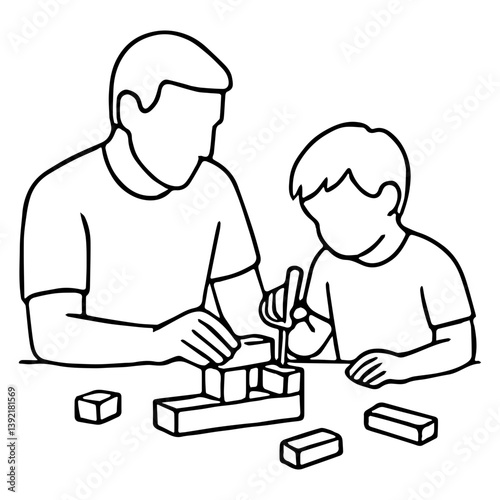 Father & Child Building Outline - Father's Day Project Art