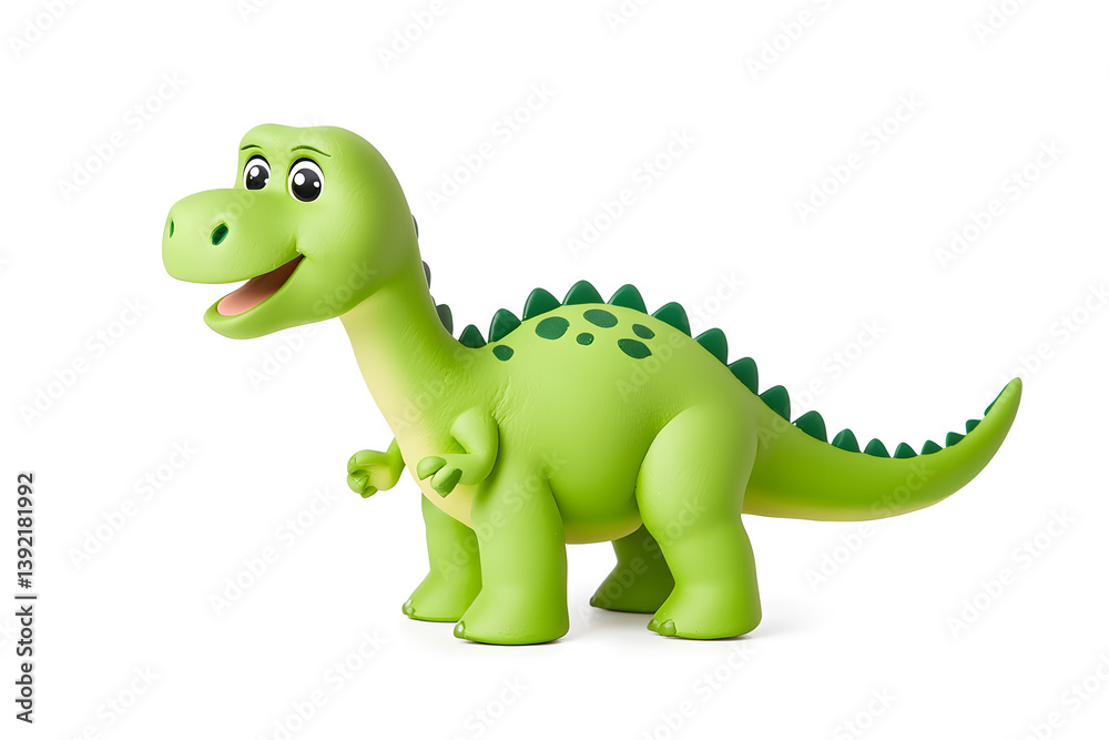 Naklejka premium 3d green cute cartoon dinosaur with smile isolated on white background