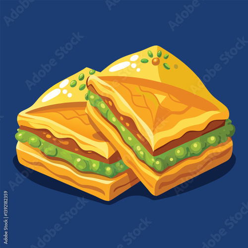 Baklava Arabic sweet bakery. Middle Eastern dessert vector illustration.