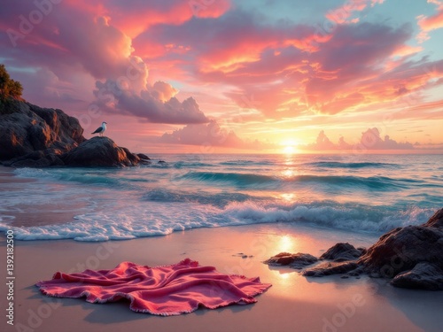 Vibrant Horizons: A Serene Beach Scene with a Mesmerizing Sky
