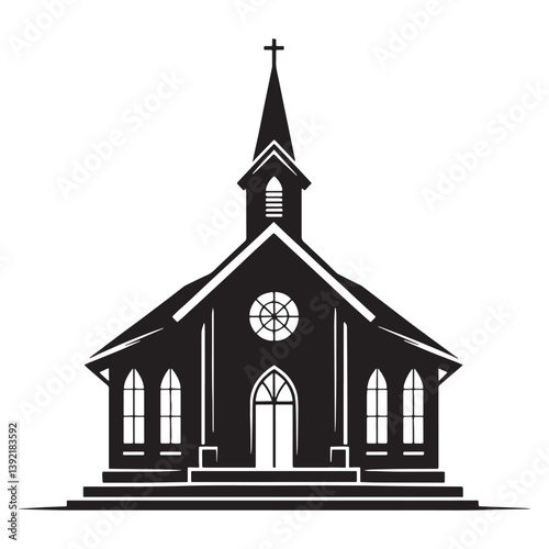 Wedding Chapel silhouette, a perfect venue for vows – Chapel illustration – Minimalist chapel vector – Building silhouette

