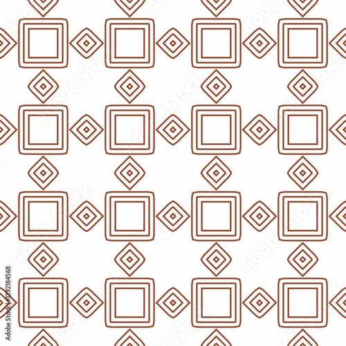 A seamless geometric pattern with brown squares and diamonds on a white background.