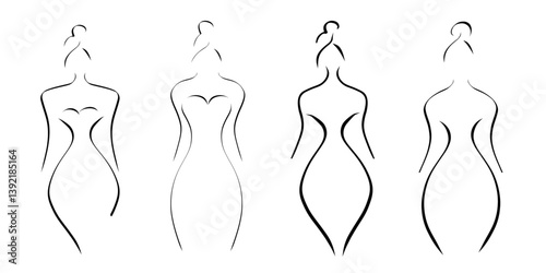 Set of Minimalist line drawings of female body. Vector illustrations. Isolated background. minimalist female figure. Line art Silhouette of beautiful woman. Beauty logo, wall art posters, social media
