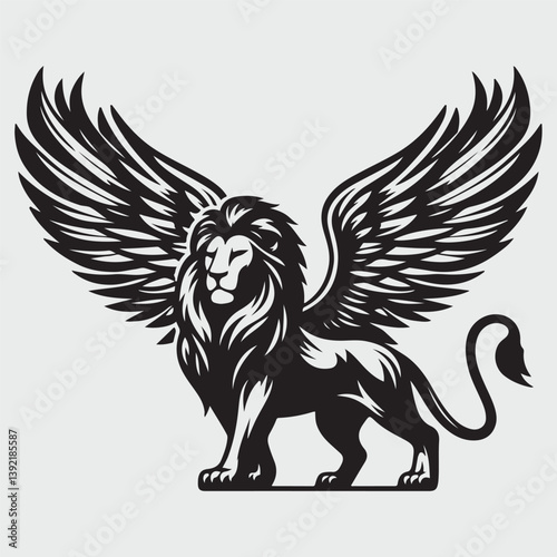 Lion with wings. Winged lion cut out silhouette stock illustration