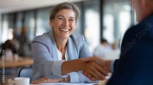 Corporate success handshake in a vibrant office environment photo