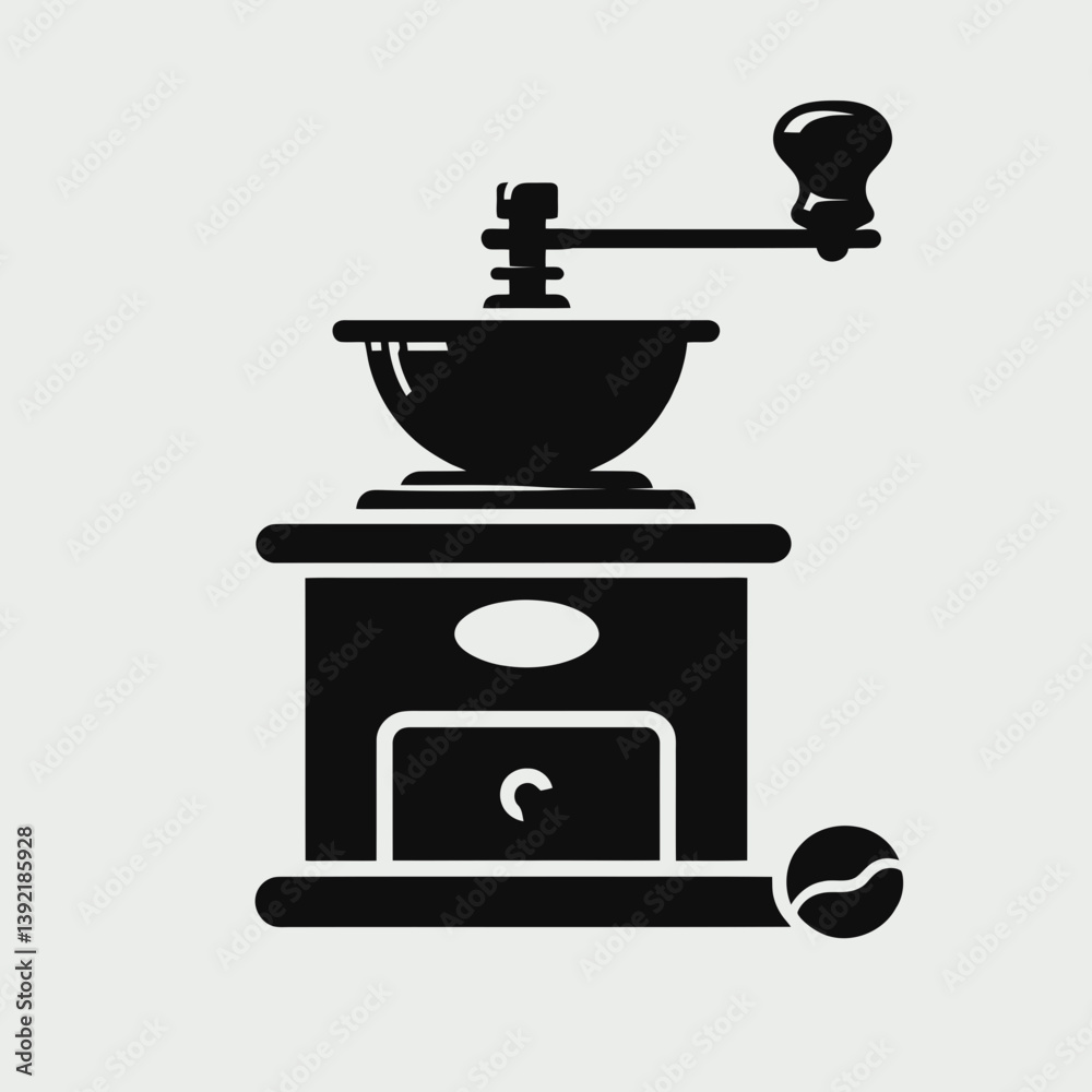 very simple flat and single minimalist Coffee Grinder Silhouette in black on a white background very simple flat and single minimalist Coffee Grinder Silhouette in black on a white background