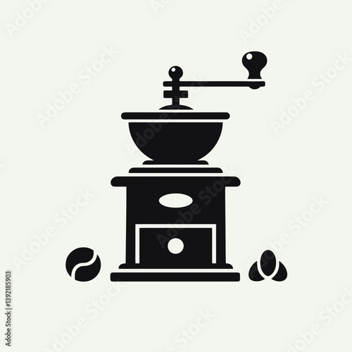 very simple flat and single minimalist Coffee Grinder Silhouette in black on a white background