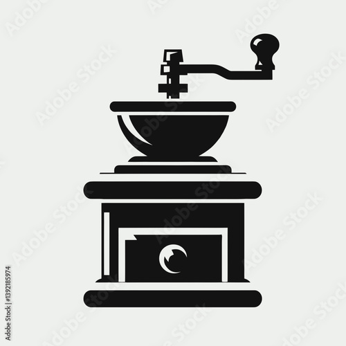 very simple flat and single minimalist Coffee Grinder Silhouette in black on a white background