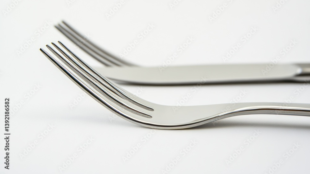 Close-up of silver fork and knife, clean eating utensils Close-up of silver fork and knife, clean eating utensils