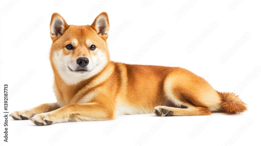 Shiba Inu Dog Lying Down; Studio Shot; Domestic Animal; Possible Use Pet Photography Stock Shiba Inu Dog Lying Down; Studio Shot; Domestic Animal; Possible Use Pet Photography Stock