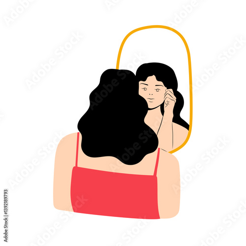 Woman Checking Her Reflection in the Mirror