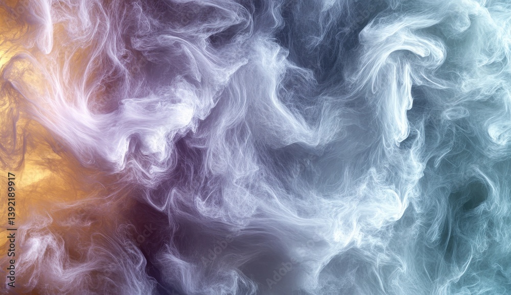 Obraz premium Abstract flowing smoke background in shades of yellow, purple, and blue colors