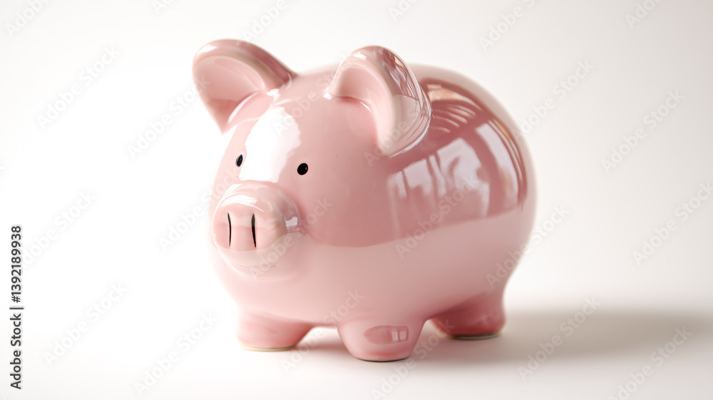 Pink piggy bank symbolizing savings and financial planning against a clean, bright white background. Pink piggy bank symbolizing savings and financial planning against a clean, bright white background.