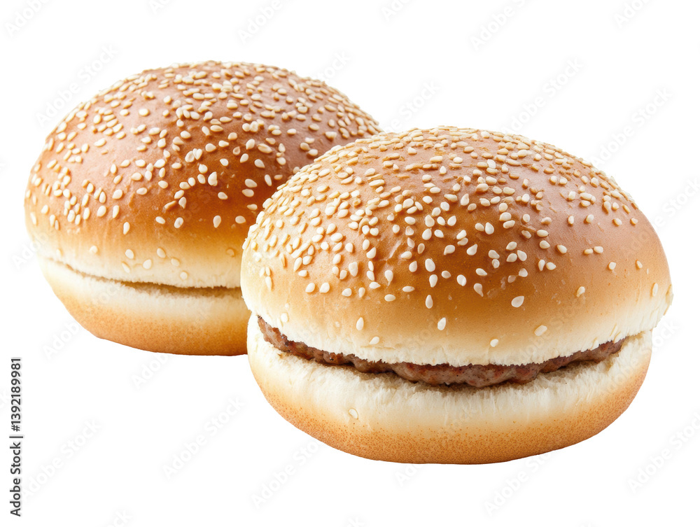Homemade burgers with sesame seed buns for perfect grilling, cut out Homemade burgers with sesame seed buns for perfect grilling, cut out
