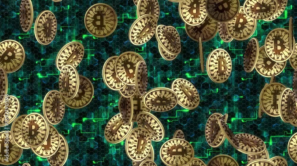 Bitcoin cryptocurrency Wallpaper loop tile swirl Circuit. This is a loopable and tileable background