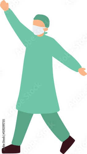 Surgeon Celebrating Success After a Medical Procedure. A surgeon raising his arms in celebration, symbolizing the success of a medical operation