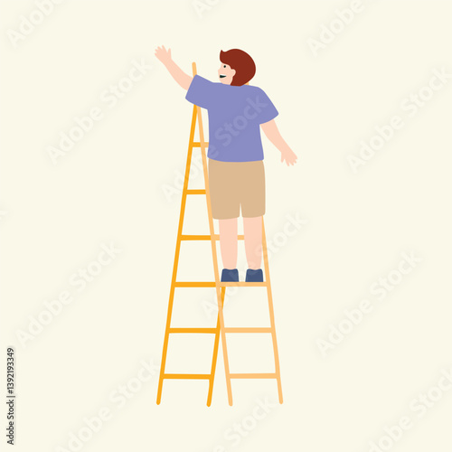 Man Climbing a Ladder for a Task. A man climbing a ladder, seemingly reaching for something high. The illustration symbolizes effort, achievement, or work, ideal for motivational designs