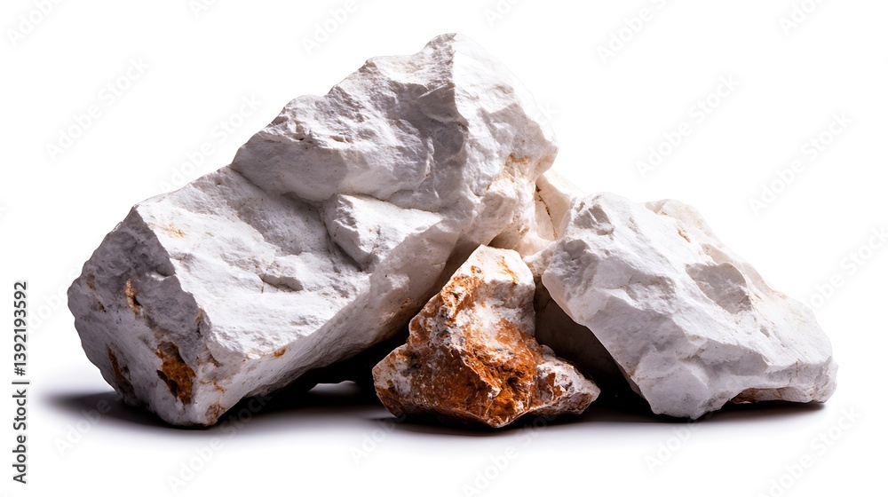 Raw White Kaolin Clay Rocks Isolated on White. Raw White Kaolin Clay Rocks Isolated on White.