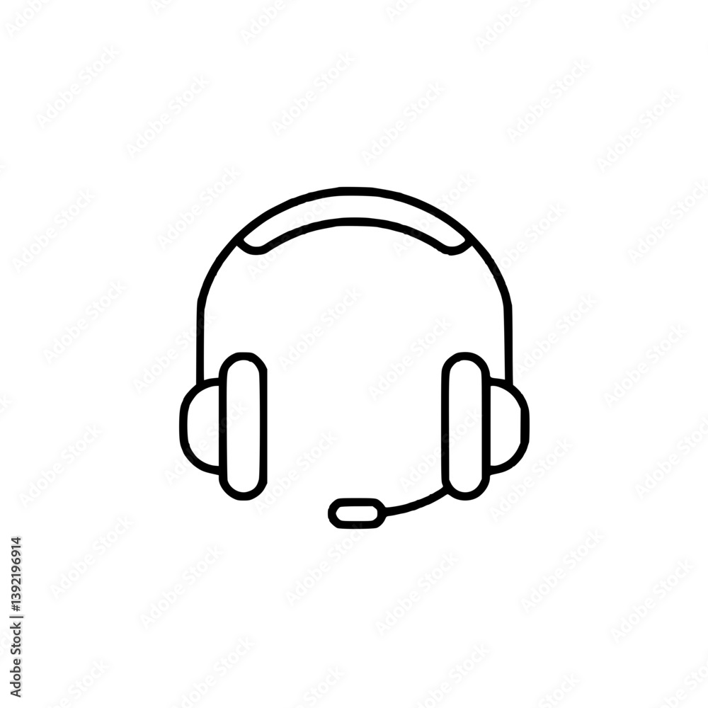Minimalistic headset icon with microphone for communication and audio support Minimalistic headset icon with microphone for communication and audio support