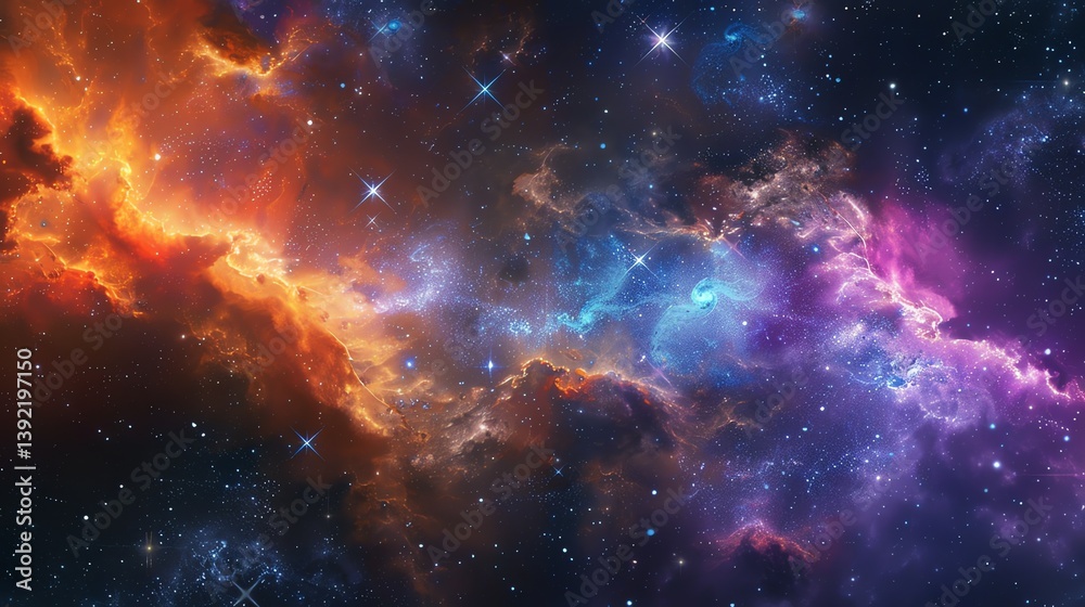 Naklejka premium This is an abstract painting of a nebula. The colors are vibrant and the shapes are fluid. It is a very calming and peaceful image.