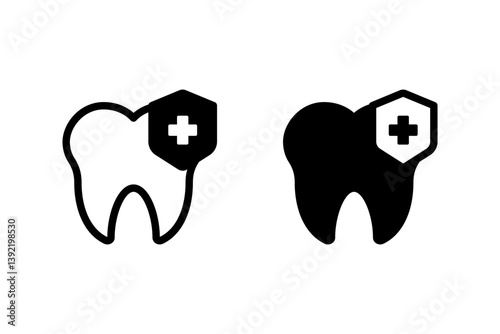 tooth with a shield icon set. representing dental protection, care, and health. Suitable for dental clinics, hygiene product advertising, and educational materials