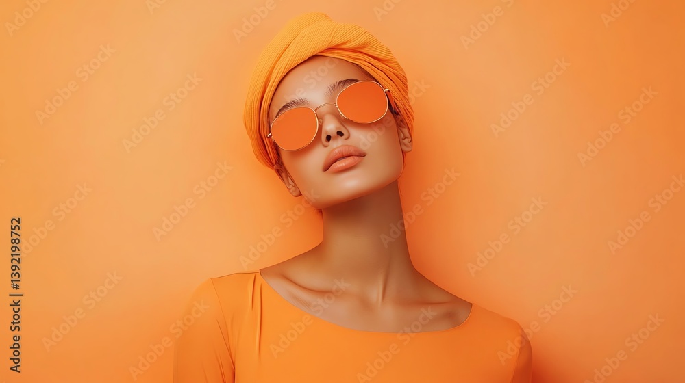 Stylish woman in orange attire and sunglasses. Stylish woman in orange attire and sunglasses.