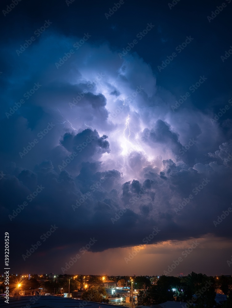 Obraz premium Expansive view of a threatening thunderstorm, with multiple lightning strikes visible - seamless texture abstract