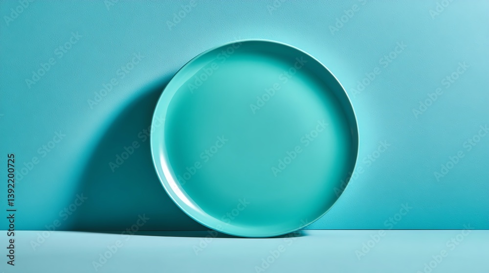 Minimalist teal plate on a blue background. Minimalist teal plate on a blue background.