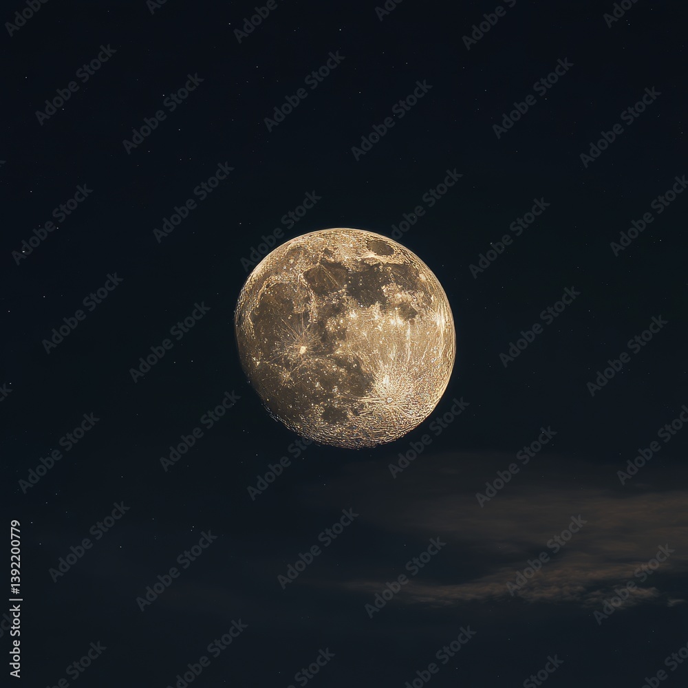 Obraz premium Full moon dominates a clear night sky, its radiance illuminating rolling hills - design texture background pattern