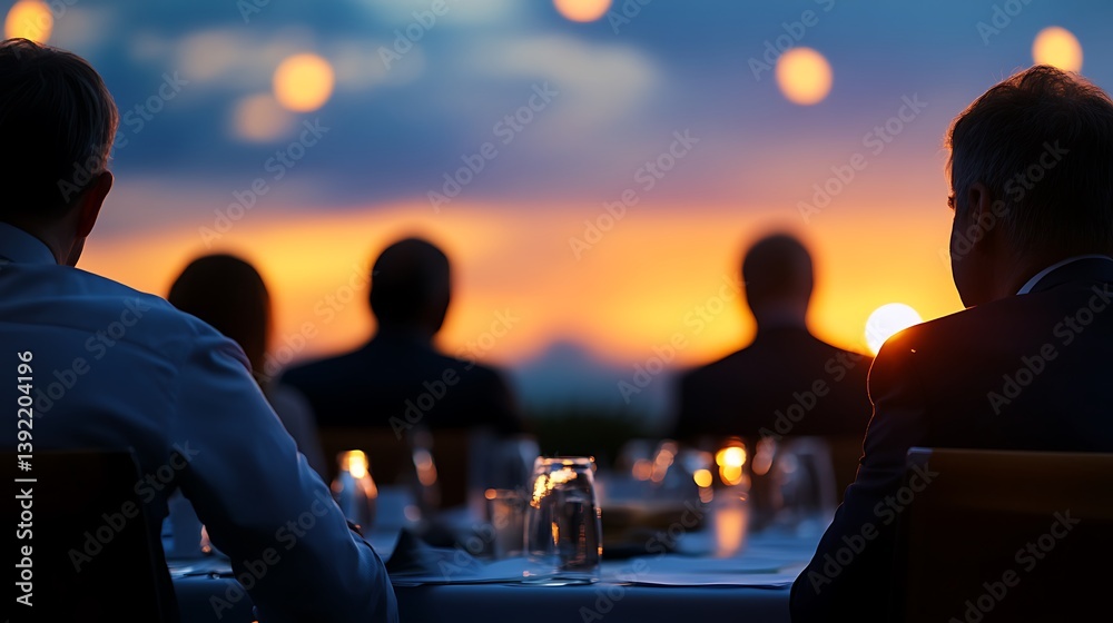 Sunset Dinner Silhouetted Business Meeting with Luxury.