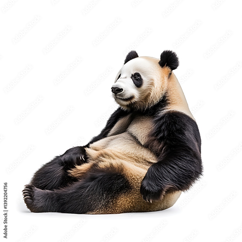 Naklejka premium Giant panda sitting isolated on a clean white background; use for conservation project