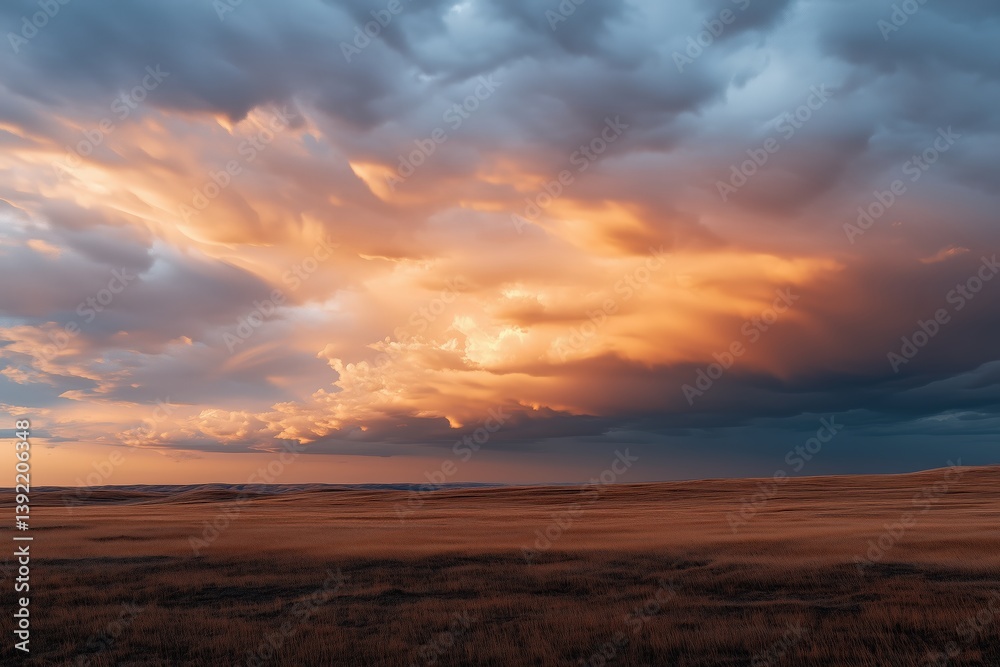 Fototapeta premium Nature landscape prairie steppe sky sunset