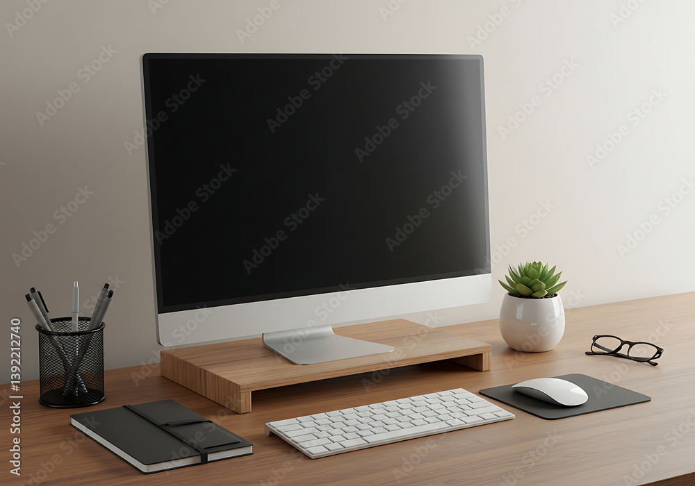 Modern desktop computer setup with accessories for remote work concept Modern desktop computer setup with accessories for remote work concept