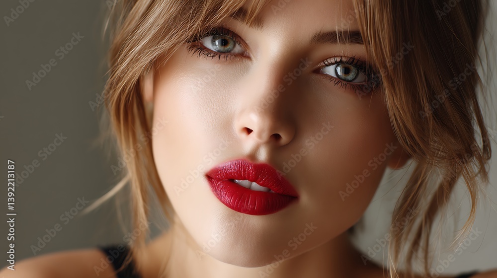 Fototapeta premium Stunning macro shot of plump lips, hyper-detailed texture, subtle gloss, soft diffused light, elegant and natural, 50mm prime lens, creamy bokeh, warm tones, editorial style. Ultra-Realistic, 