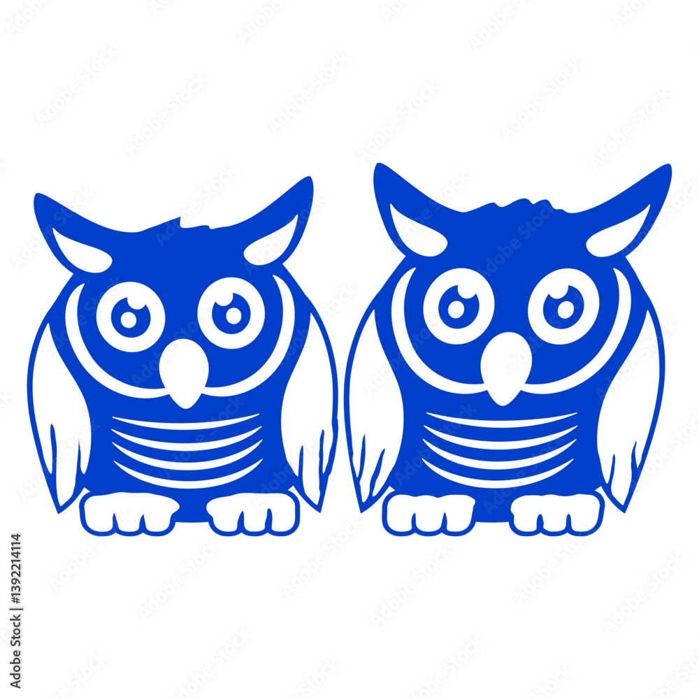 Obraz premium 2 Owls night bird wise forest animal friends team Isolated Vector Graphic Design Illustration 