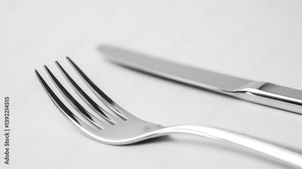 Silverware, fork and knife, on white table, for eating Silverware, fork and knife, on white table, for eating