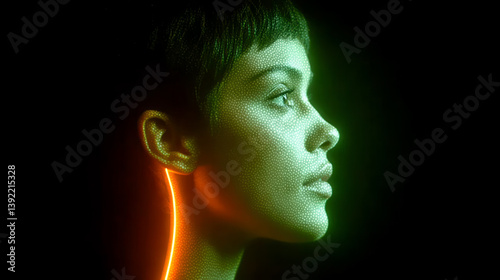 Mystical portrayal of a woman with a snake draped over her shoulders, both figures highlighted by
