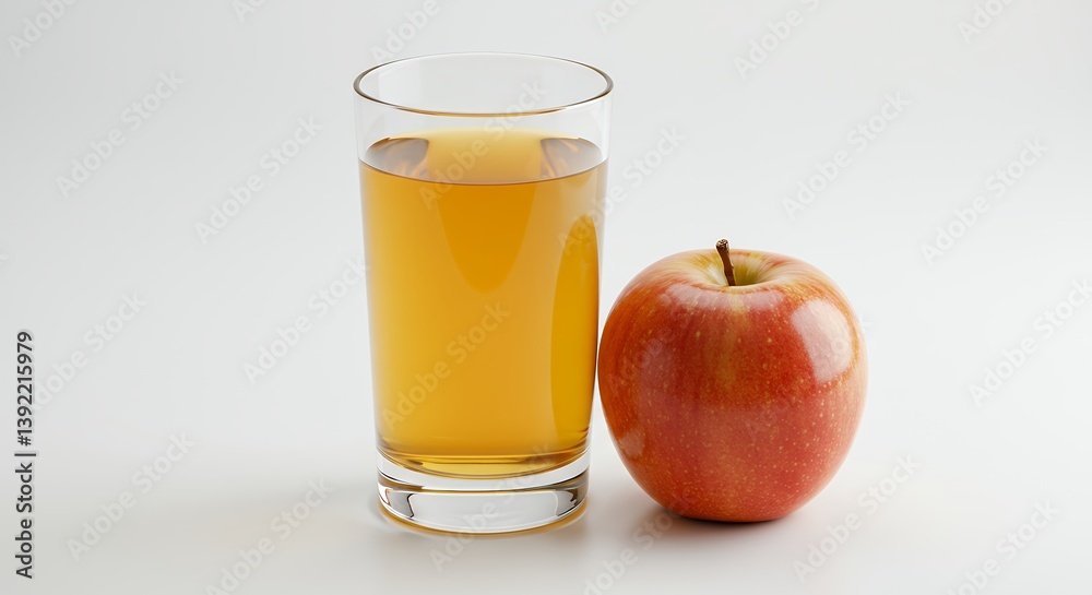 Glass of Apple Juice with Fresh Red Apple on White Background Glass of Apple Juice with Fresh Red Apple on White Background