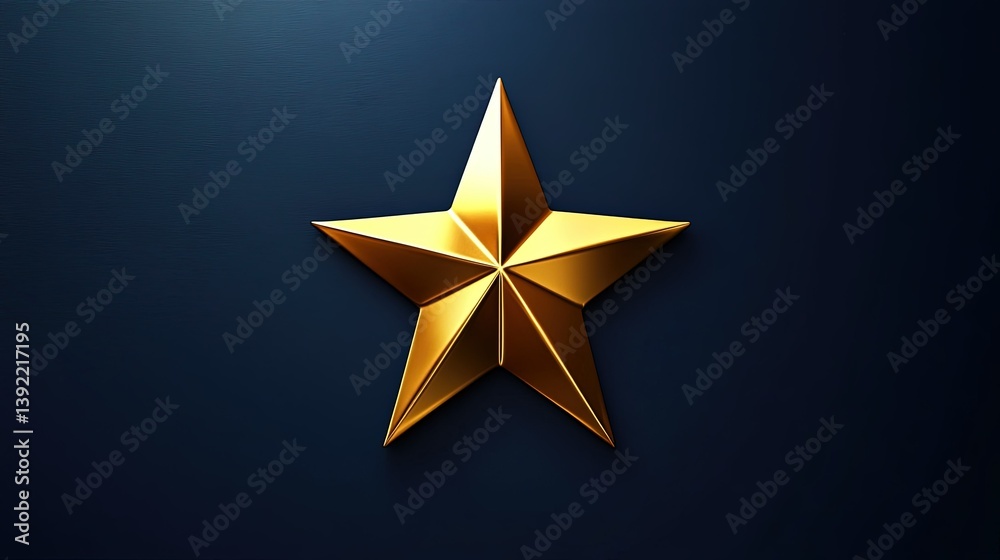 Fototapeta premium A minimalist star icon in gold, with clean, straight edges and sharp points, set against a dark blue background for a striking contrast.