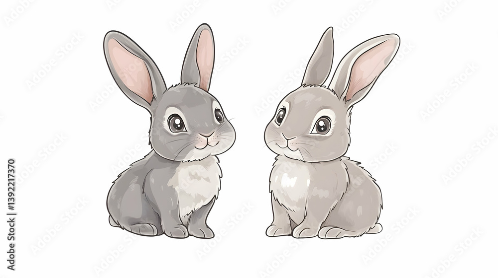 Fototapeta premium drawing cartoon rabbits illustration